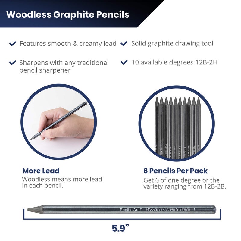 Pacific Arc Woodless Graphite Pencil 6 Pack Set, 12B, 10b, 8B, 6B, 4B, & 2B, for Sketching, Drawing, Coloring and Art - Image 3